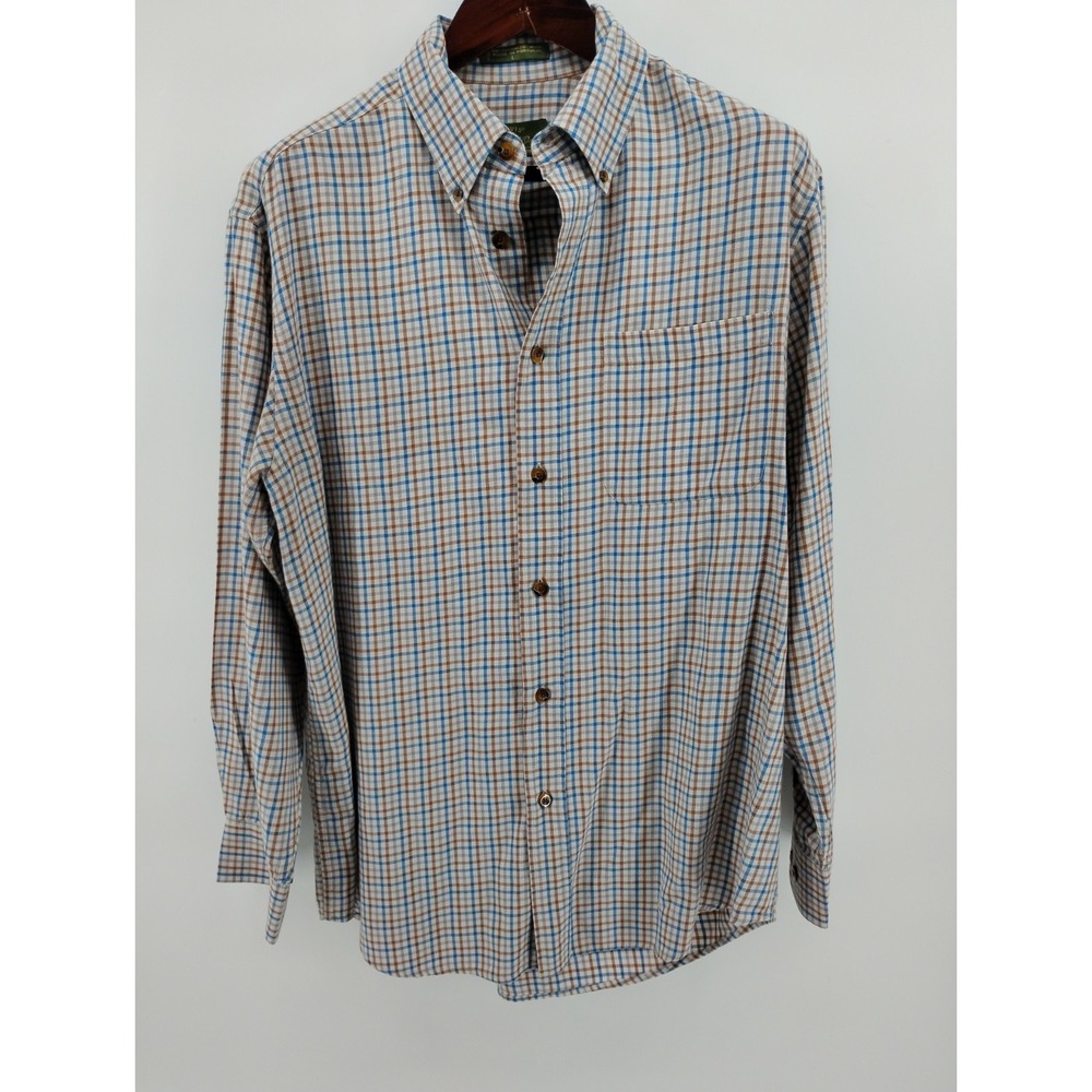 Orvis Triblend Flannel Shirt Large Olive Green Check Classic Fit Wool Tencel - Picture 2 of 8